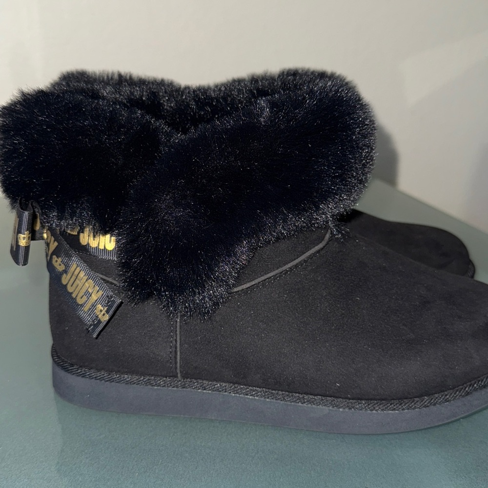 Juicy Couture Black Ankle Booties with Gold Bows NWOT